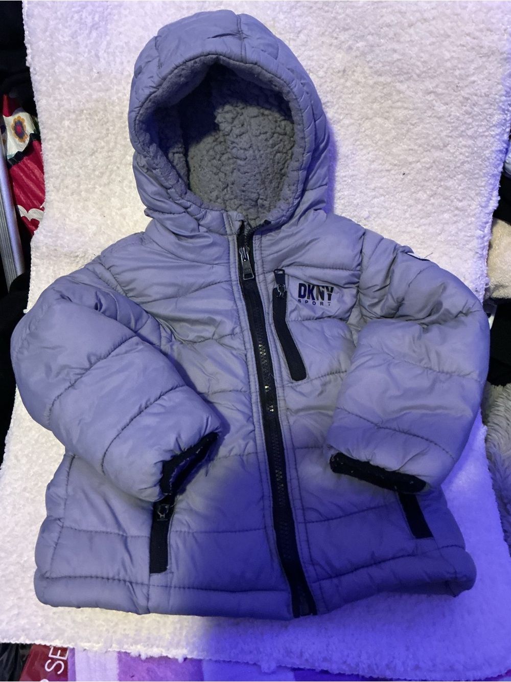 DKNY Kids Light Gray Puffer Jacket with Hood